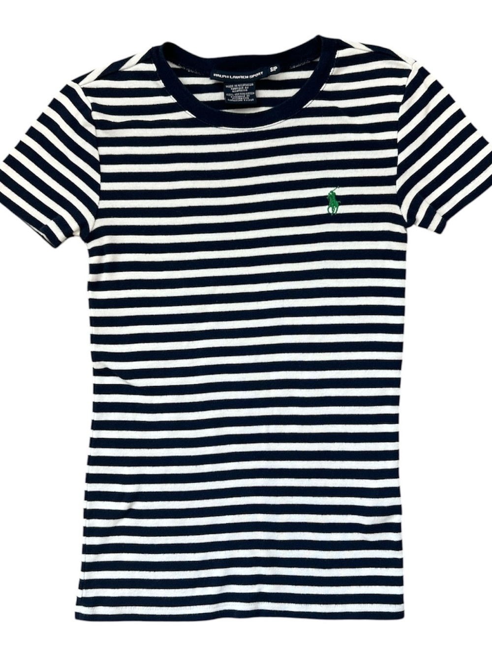 Ralph Lauren Sport Navy White Striped Fitted Tee Pony Logo Small